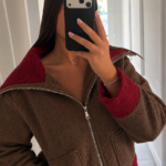 Veste bicolore marron et rouge