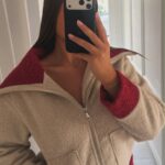 Veste bicolore beige et rouge