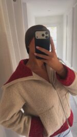 Veste bicolore beige et rouge – Image 3