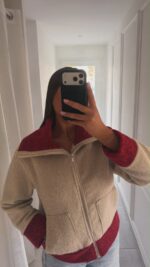 Veste bicolore beige et rouge – Image 4